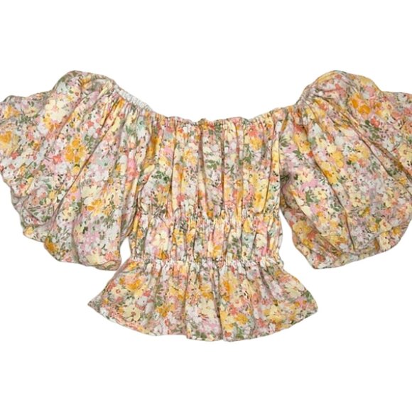 Altar’d State Floral Puff Sleeve Smocked Peplum Top XS Square Neck - Picture 8 of 13